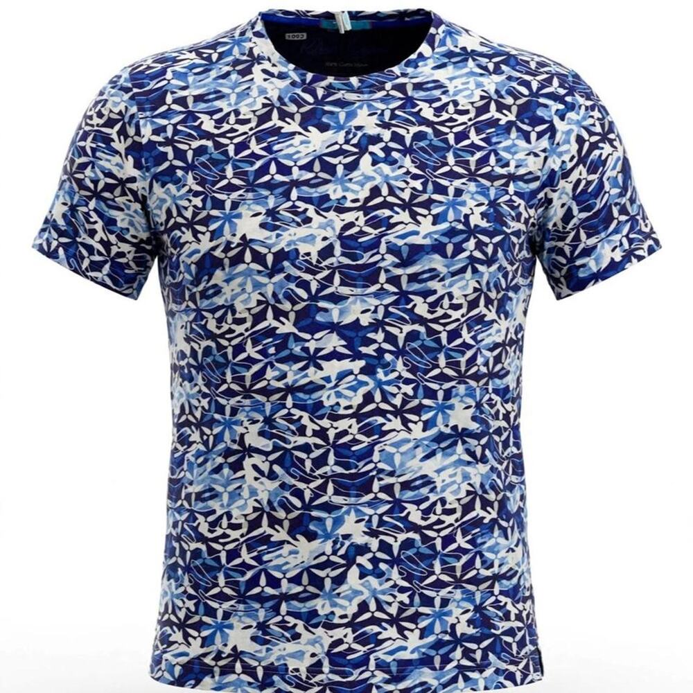 Robert Graham Graphic T-Shirt Mens S Blue White Floral Starburst size S